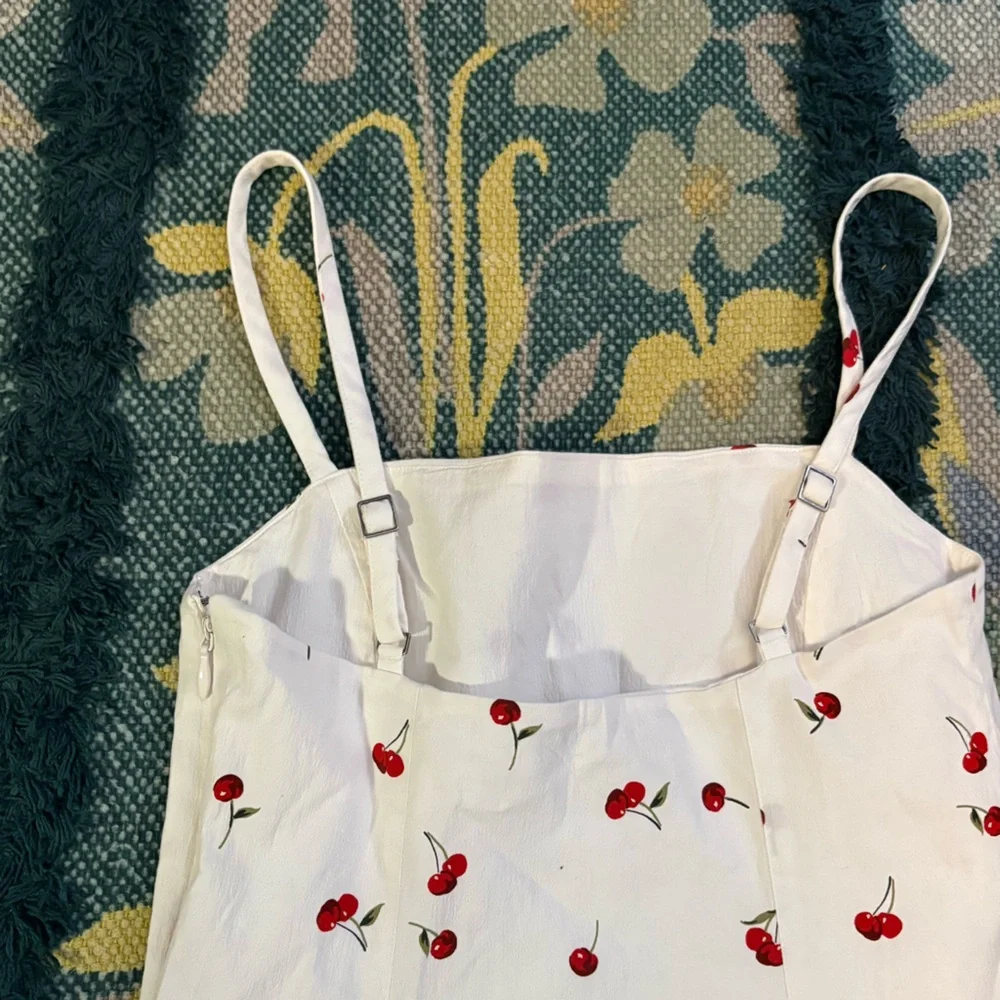 Abercrombie & Fitch Cherry Print Linen Mini Dress Women's Medium Romper - Picture 4 of 7